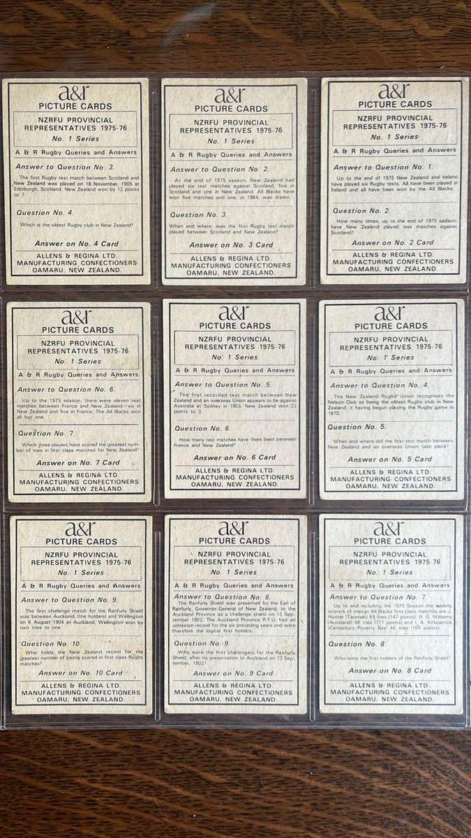 1975 New Zealand Rugby Union Cards, Complete Set, details below