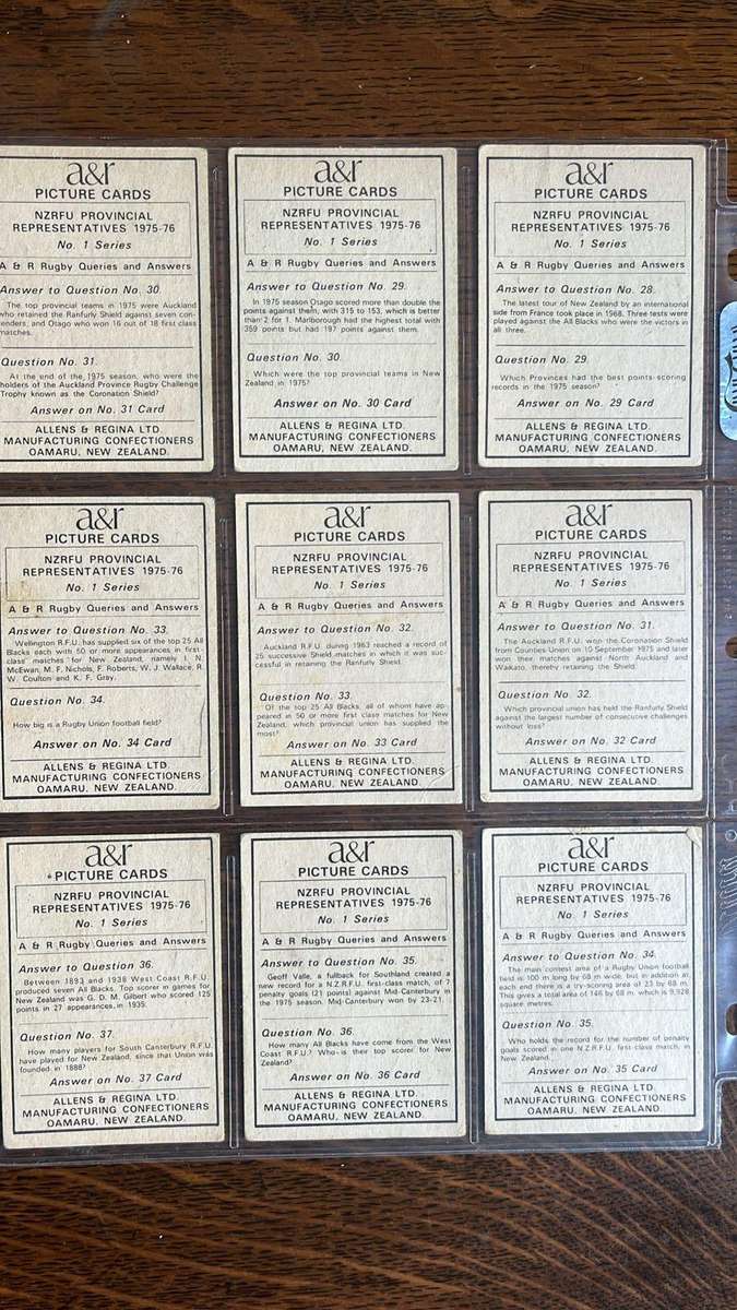 1975 New Zealand Rugby Union Cards, Complete Set, details below