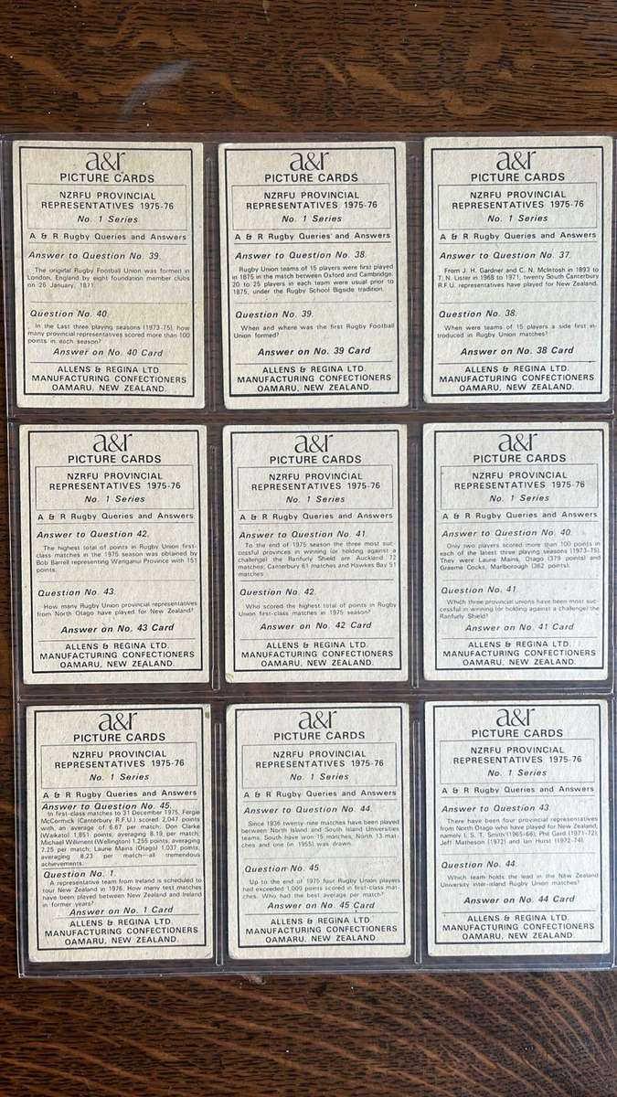 1975 New Zealand Rugby Union Cards, Complete Set, details below