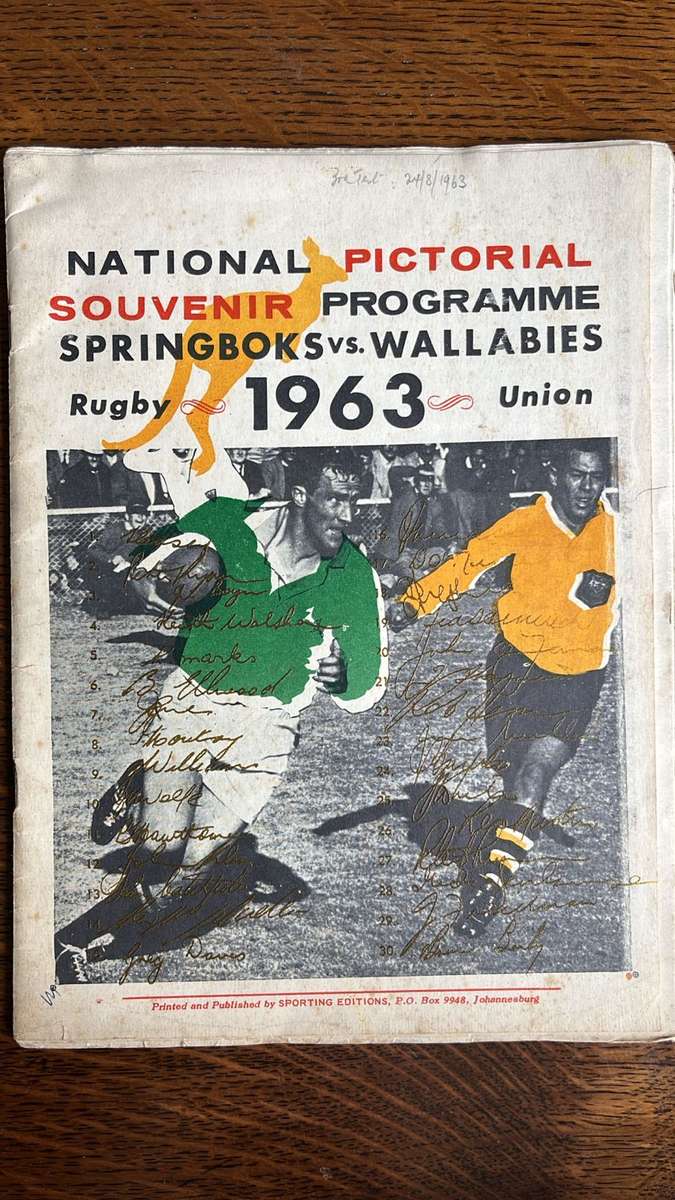 1963 Springboks vs Wallabies Pictorial Souvenir Programme, Signed & Pin, details below