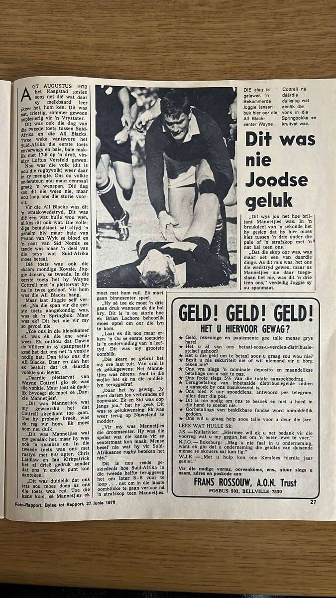 1976 All Blacks in Suid Afrika Supplement, details below