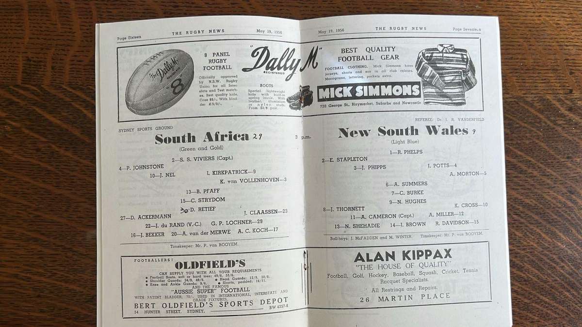 1956 Springboks vs New South Wales Programme, details below
