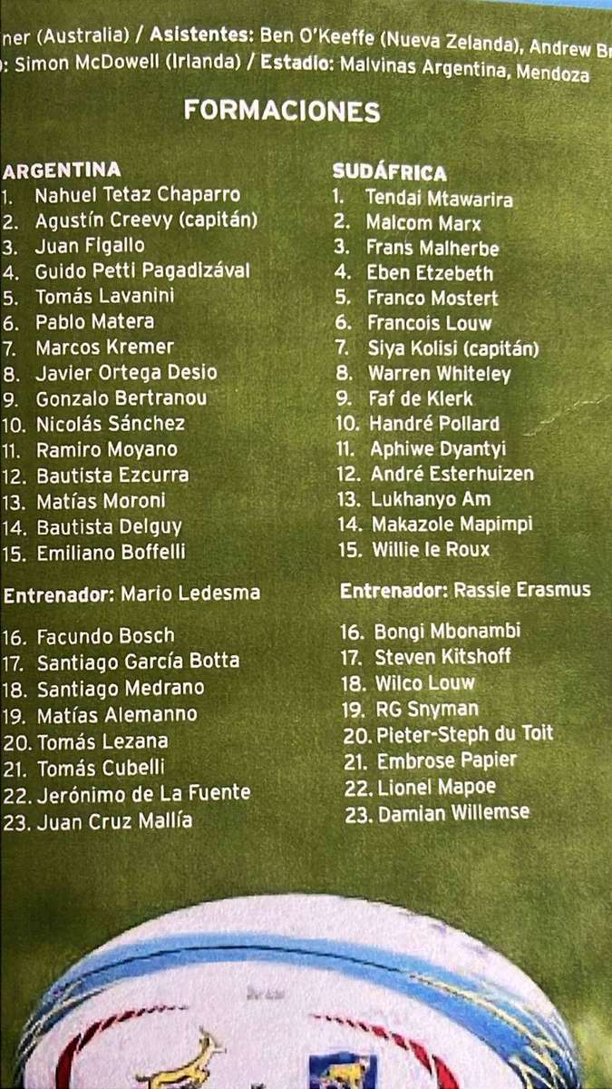 2018 Los Pumas vs Springboks in Mendoza Programme, details below