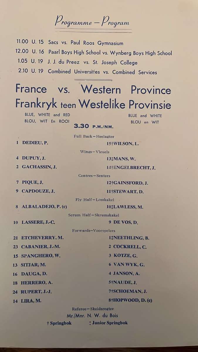1964 Western Province vs France Programme, '75 Sportsman & Signature, details below
