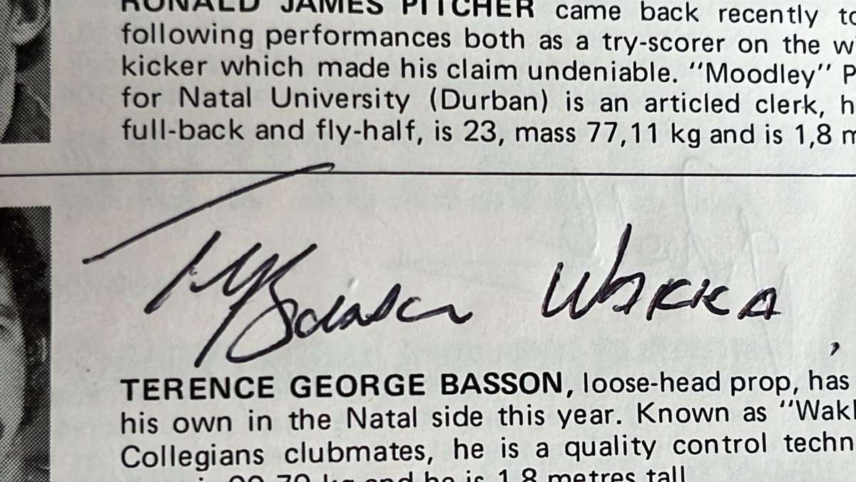 1974 Natal vs British Isles Signed Programme and Pin, details below