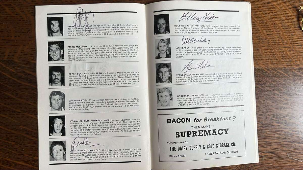 1974 Natal vs British Isles Signed Programme and Pin, details below