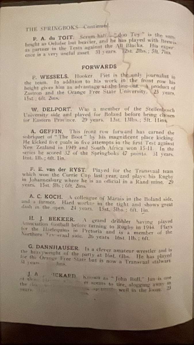 1951 Ireland vs South Africa at Lansdowne Signed & Inscribed Programme, details below