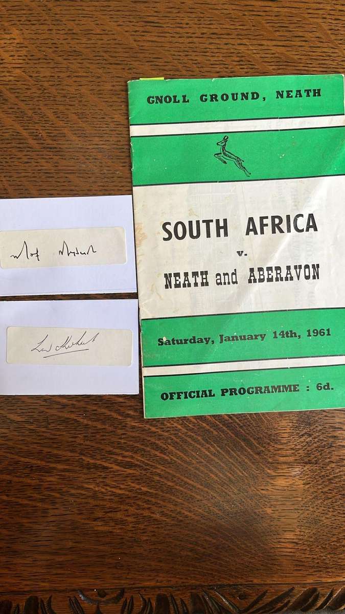 1961 South Africa vs Neath & Aberavon at Gnoll Ground Programme & Signatures, details below