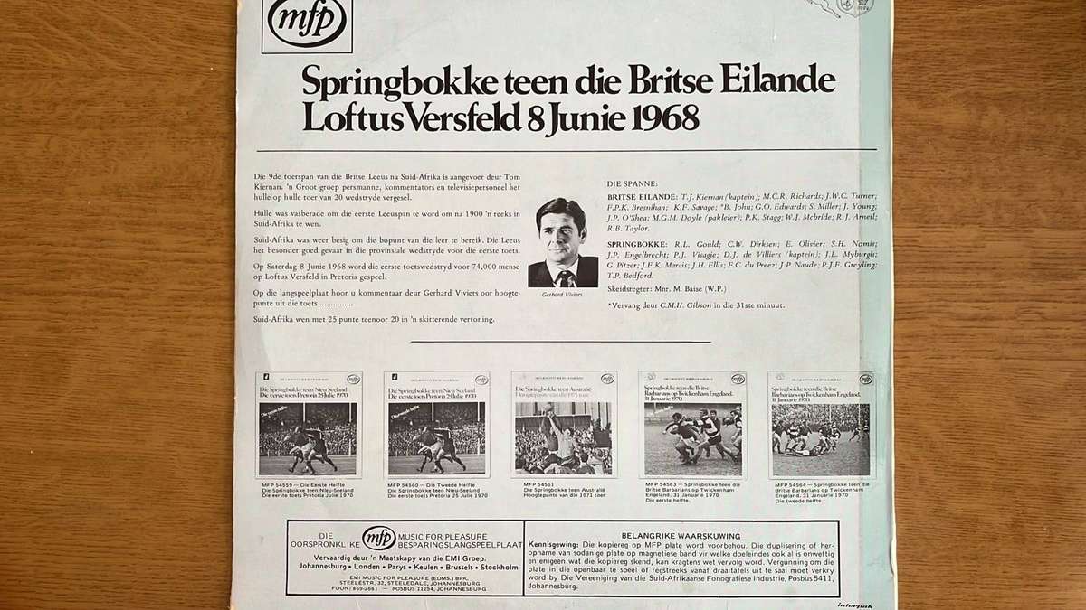 1968 Springboks vs British Isles at Loftus LP, Signed, details below