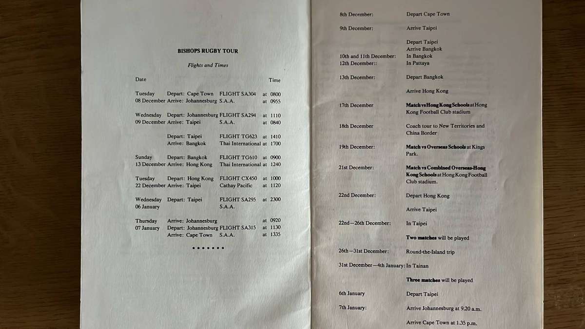 South African School Tours Itinerary x 5, details below