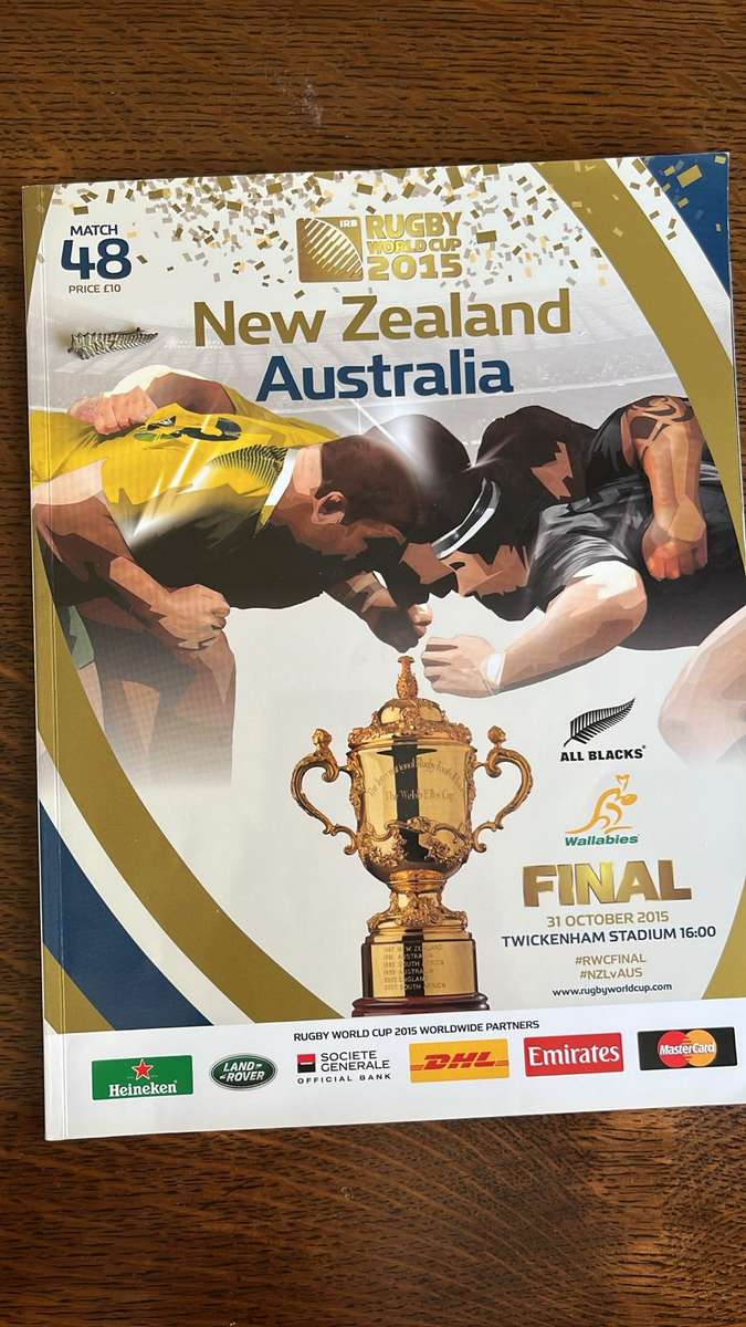 2015 RWC Final New Zealand vs Australia Programme & Pin, details below