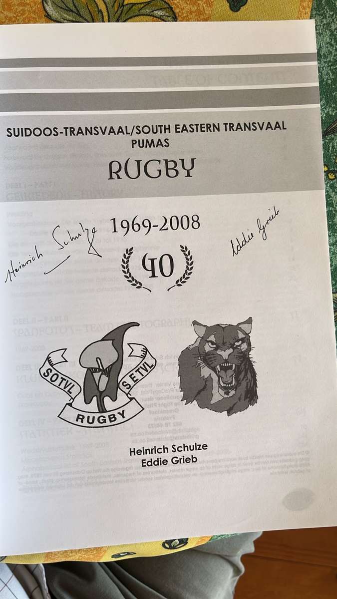 South Eastern Transvaal Rugby 1969-2008 Signed Book, details below