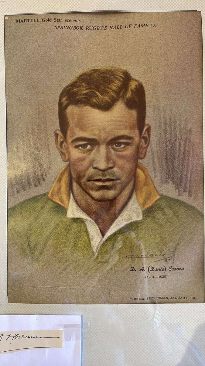 Springbok Rugby Hall of Fame Inductee - Dannie Craven Portrait, & More, details below