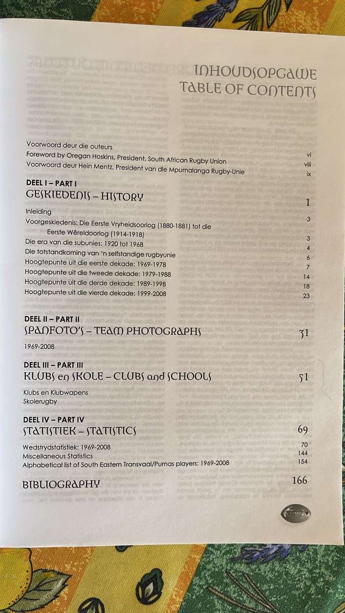 South Eastern Transvaal Rugby 1969-2008 Signed Book, details below