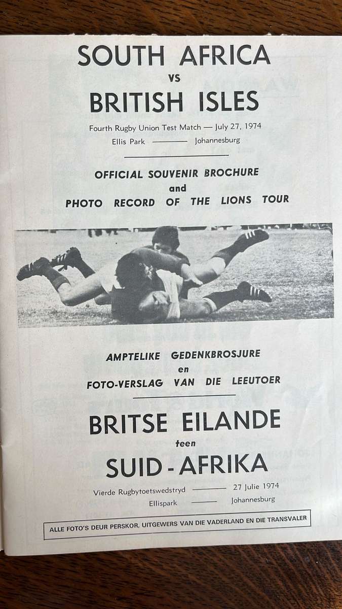 1974 South Africa vs British Isles 4th Test at Ellis Park Signed Programme, details below