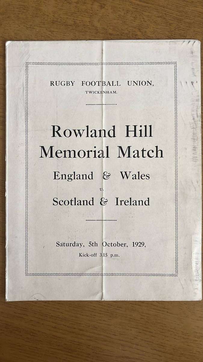 1929 Memorial Match - England & Wales vs Scotland & Ireland Programme, details below