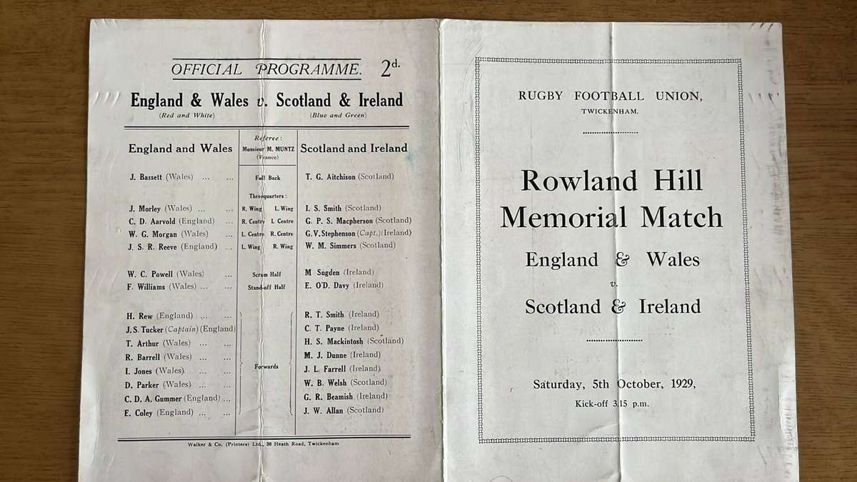 1929 Memorial Match - England & Wales vs Scotland & Ireland Programme, details below