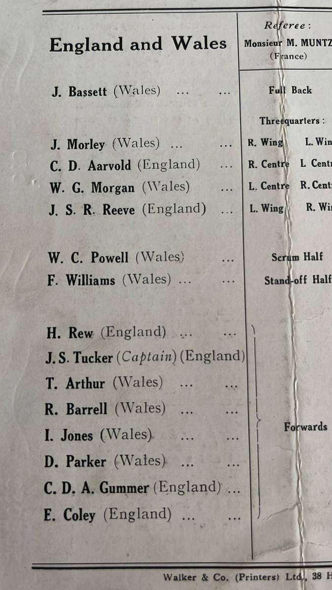 1929 Memorial Match - England & Wales vs Scotland & Ireland Programme, details below
