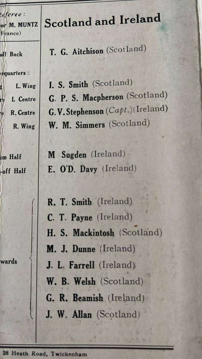 1929 Memorial Match - England & Wales vs Scotland & Ireland Programme, details below