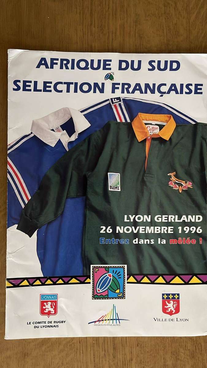 1996 South Africa vs Selection Française-Invitation from the President of Lyons Rugby, details below