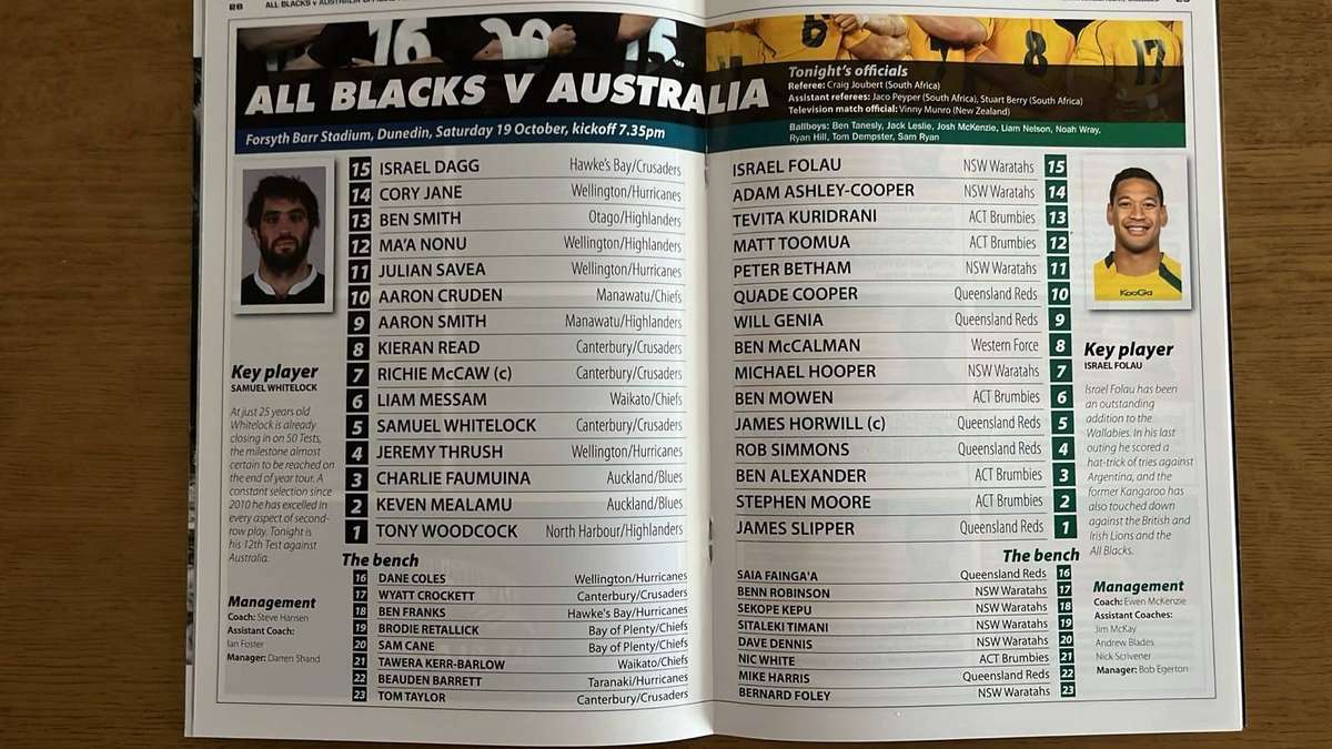 2013 All Blacks vs Australia  in Dunedin Programme & Ticket, details below