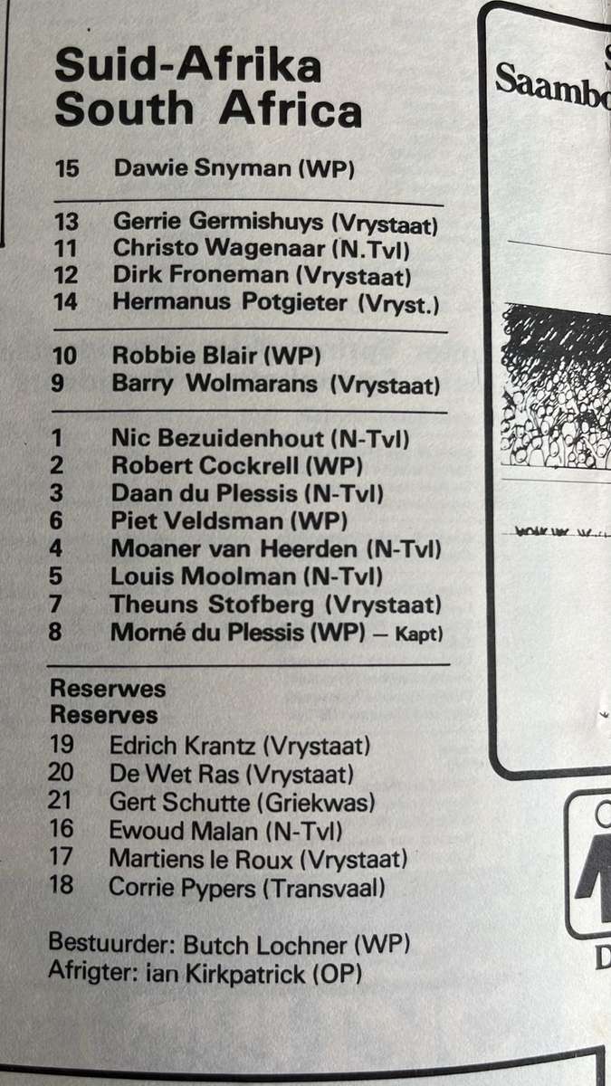 1977 South Africa vs World XV At Loftus Versveld Signed Programme, details below