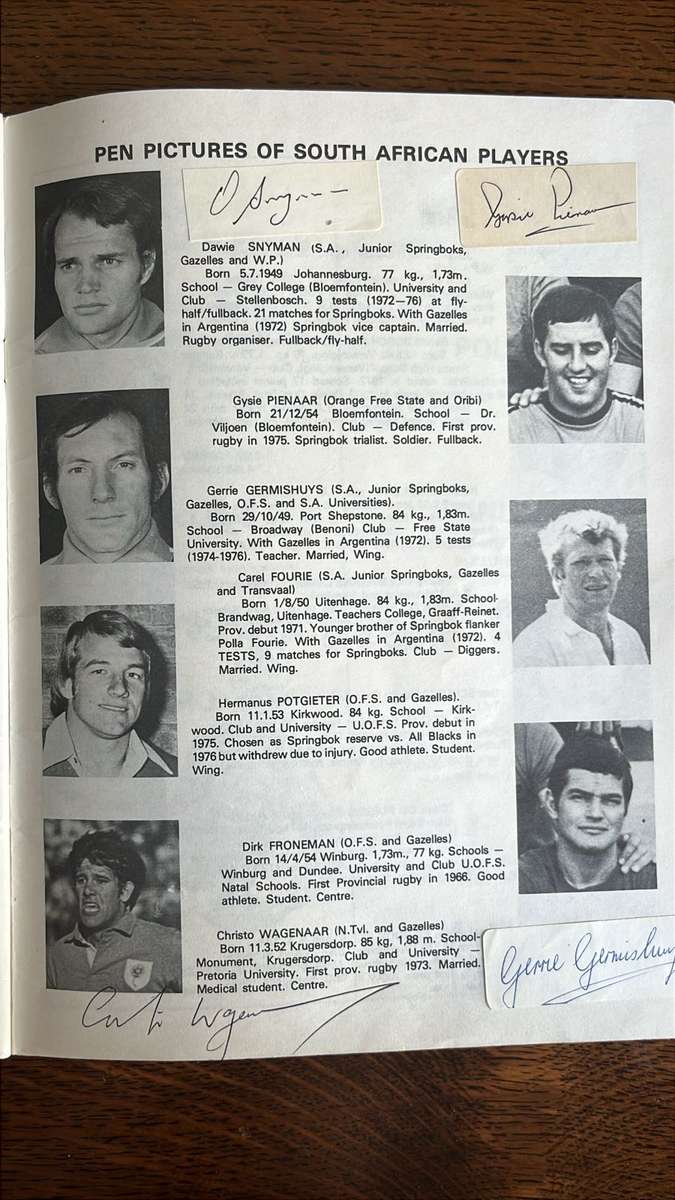 1977 South Africa vs World XV At Loftus Versveld Signed Programme, details below