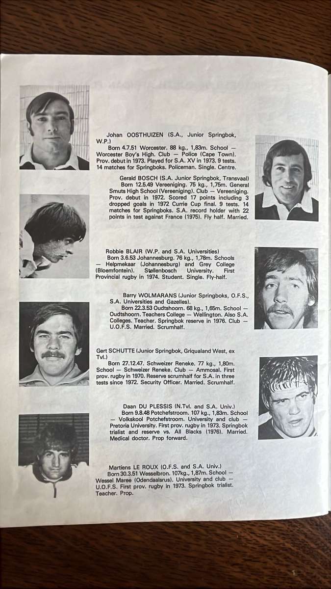 1977 South Africa vs World XV At Loftus Versveld Signed Programme, details below