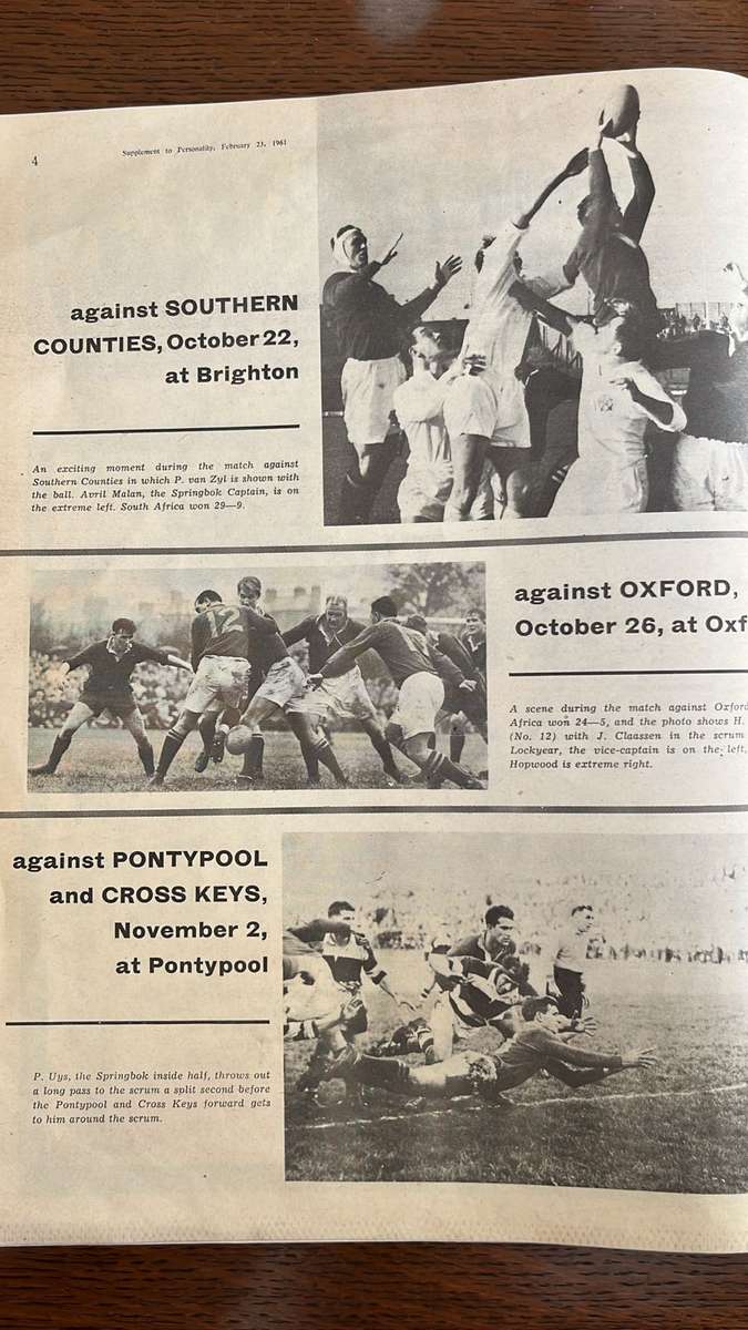 1961 The Springboks in Britain Supplement, details below