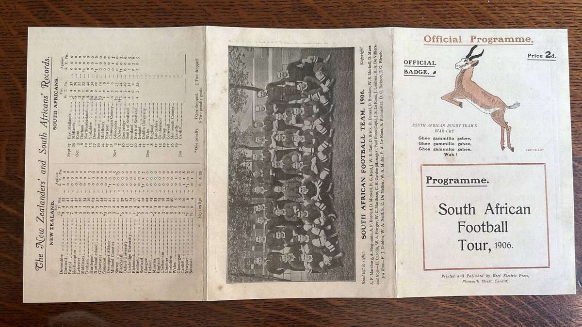 1906 South Africa vs Wales in Swansea Programme, details below