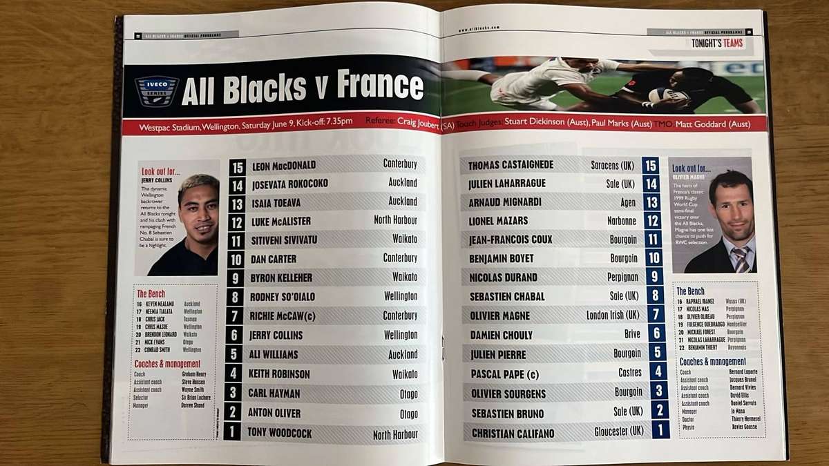 2007 All Blacks vs France in Wellington Programme, details below