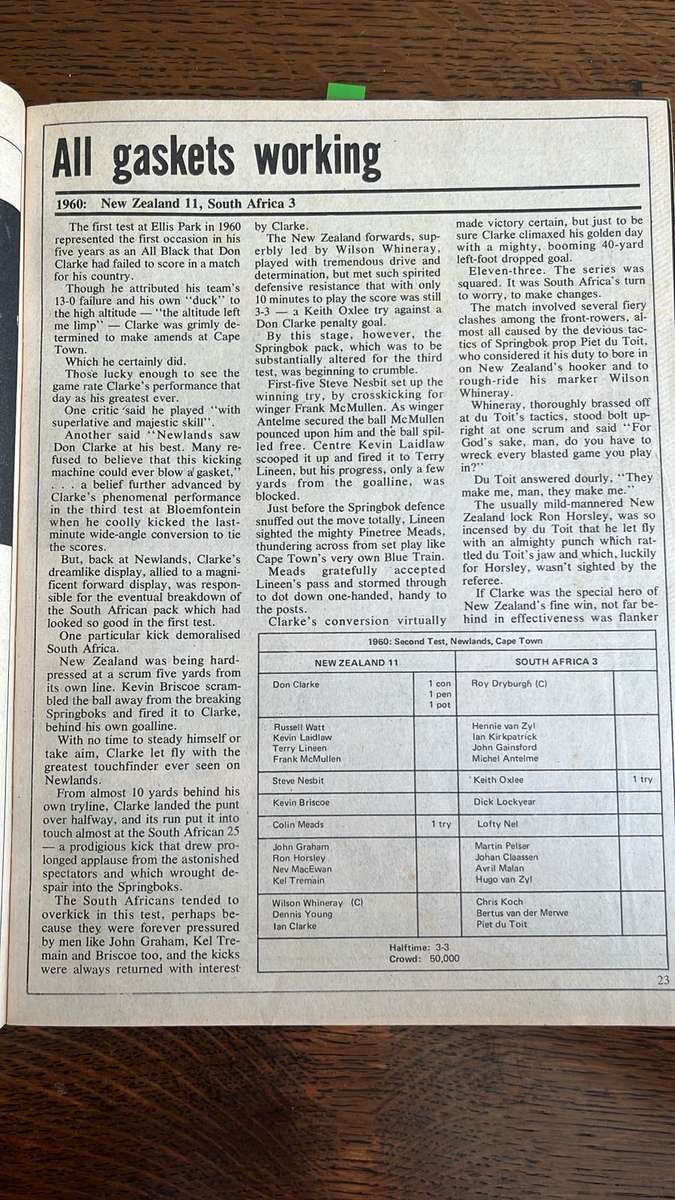 1946 - 1975 All Blacks - Great Test Victories Magazine, details below