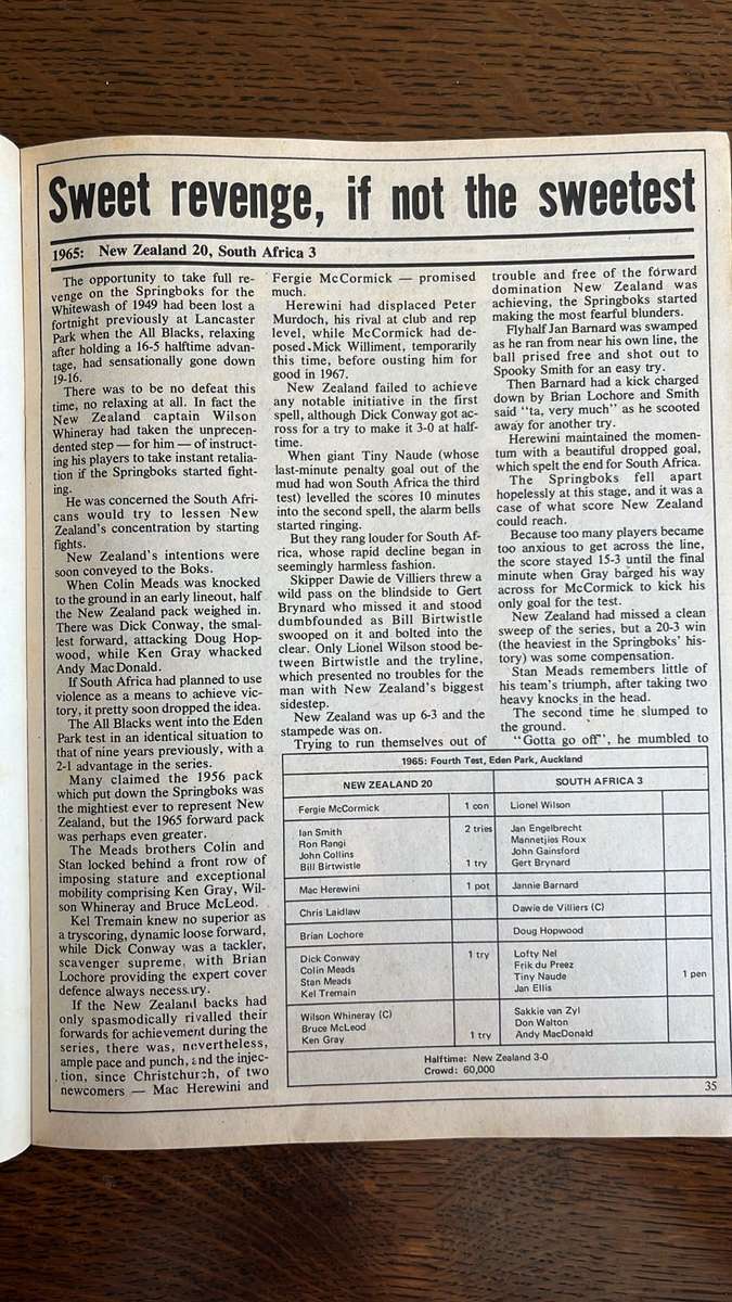 1946 - 1975 All Blacks - Great Test Victories Magazine, details below