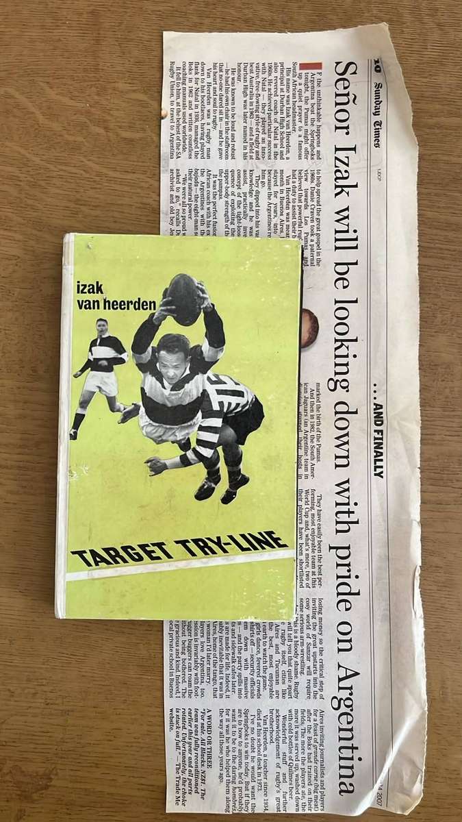Target Try Line by Izak van Heerden Inscribed & Newspaper Cutting, details below