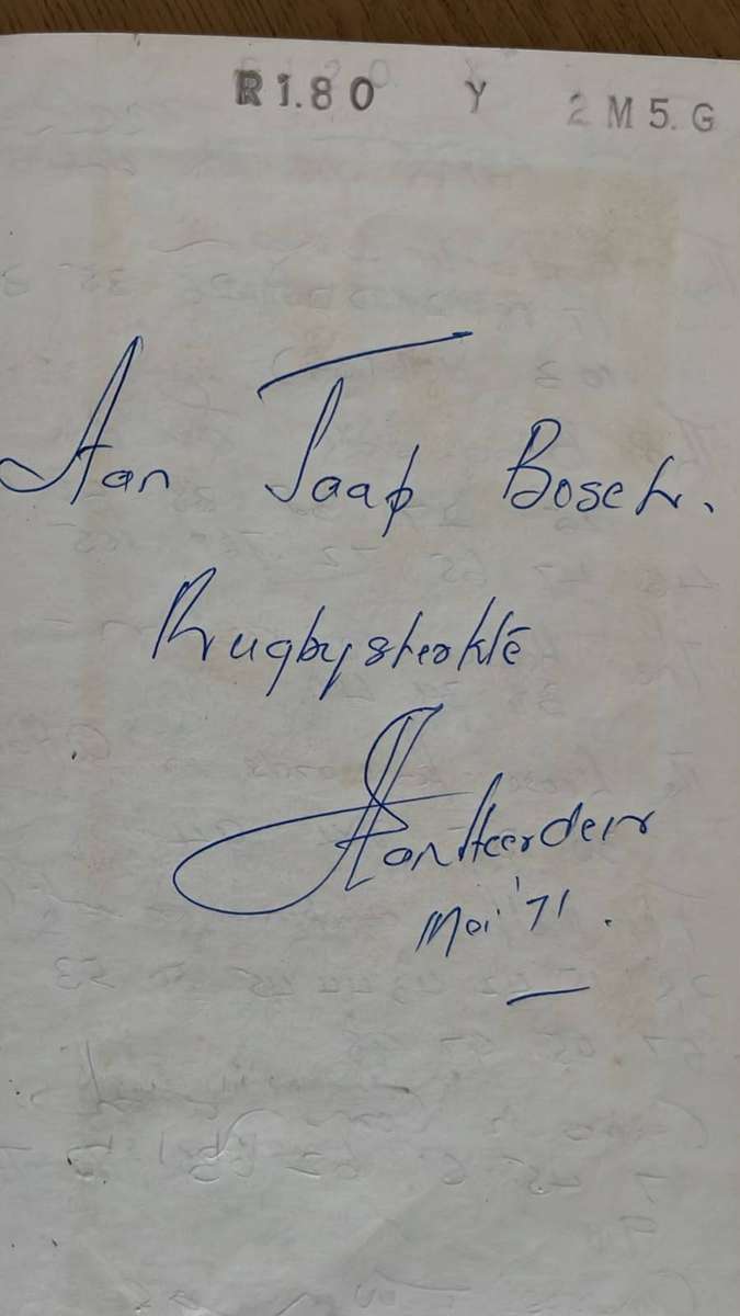 Target Try Line by Izak van Heerden Inscribed & Newspaper Cutting, details below