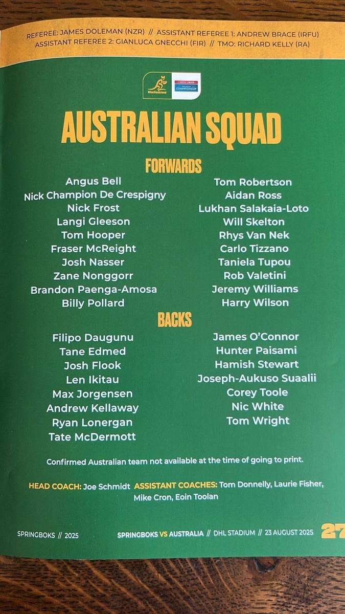 2025 Springboks vs Australia, Pack 2 x Programmes, details below
