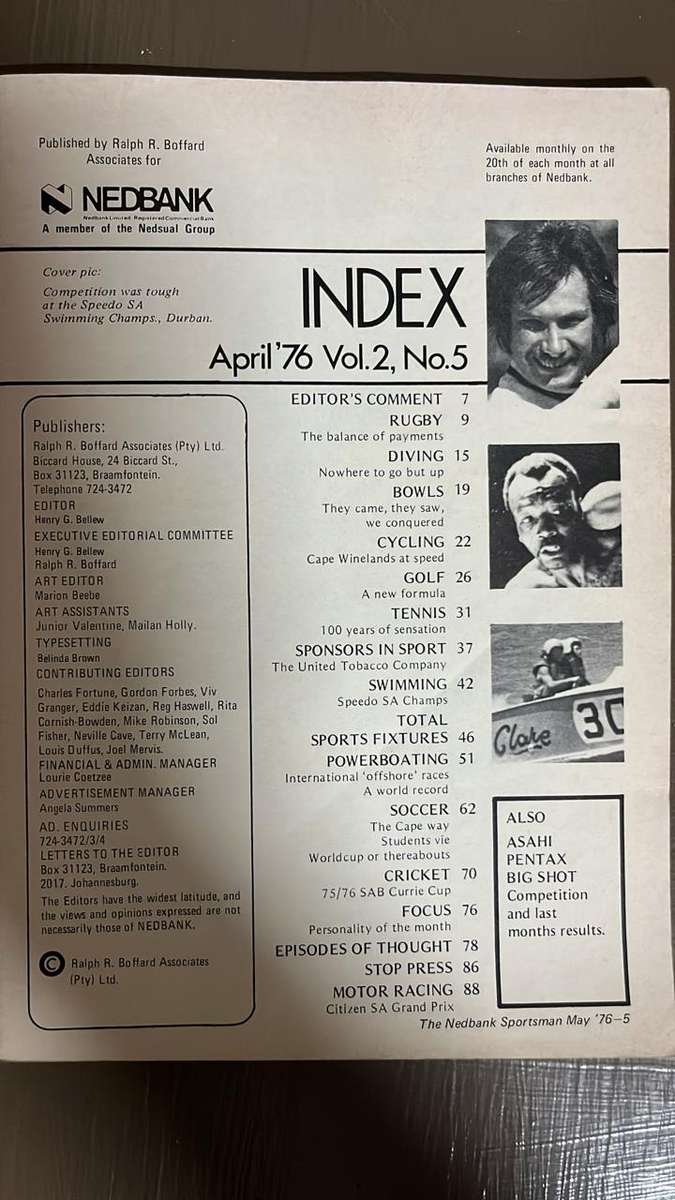 1976 Nedbank Sportsman Magazine 2 for the Price of 1, details below