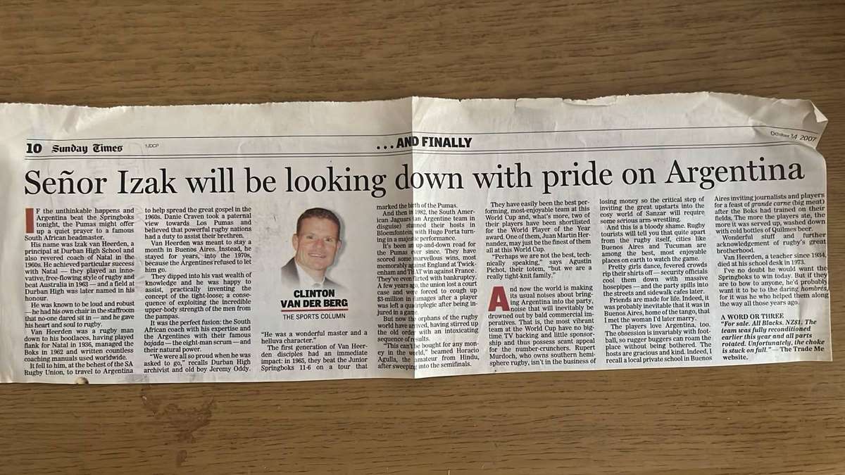 Target Try Line by Izak van Heerden Inscribed & Newspaper Cutting, details below