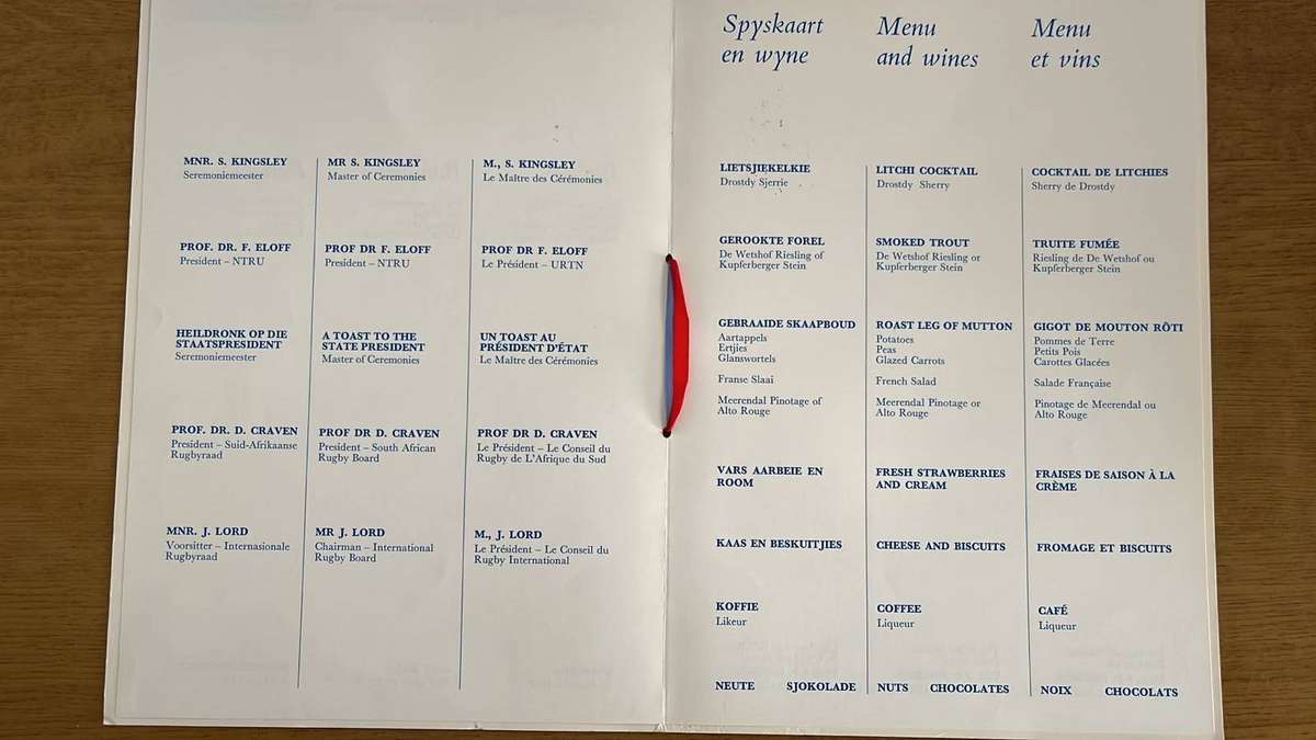 1977 Dinner Menu Card for the Opening of Loftus Versfeld Stadium, details below
