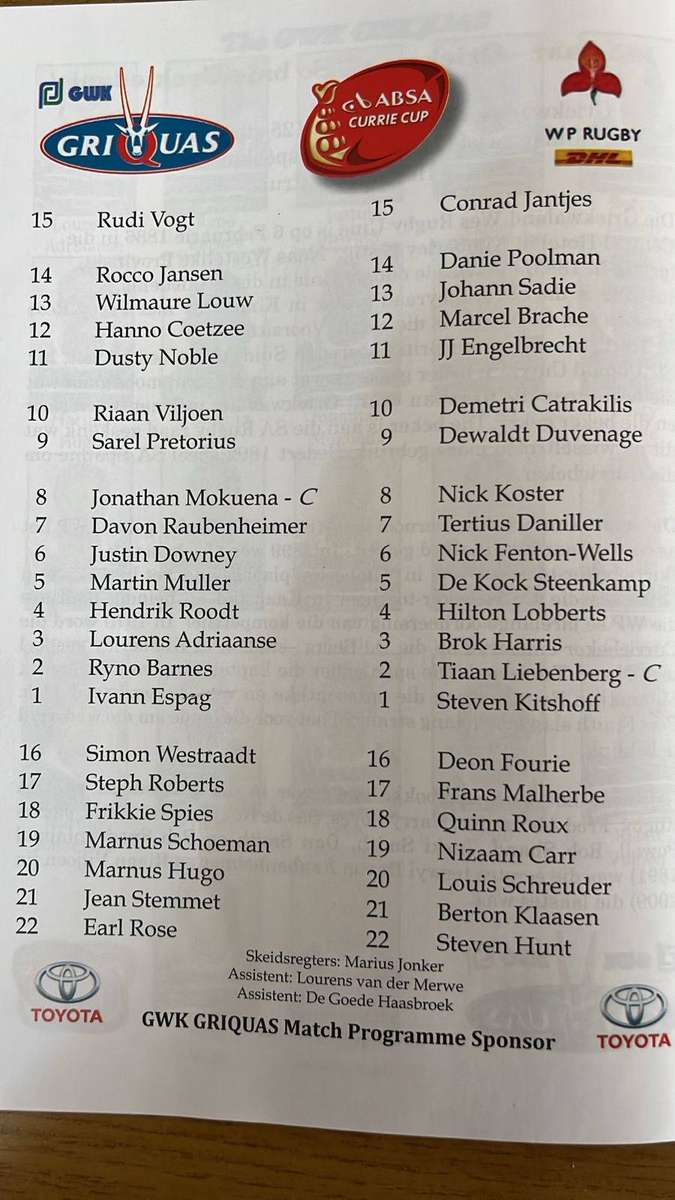 Two Very Interesting Programmes - Griquas vs Western Province & Boland vs Natal, details below
