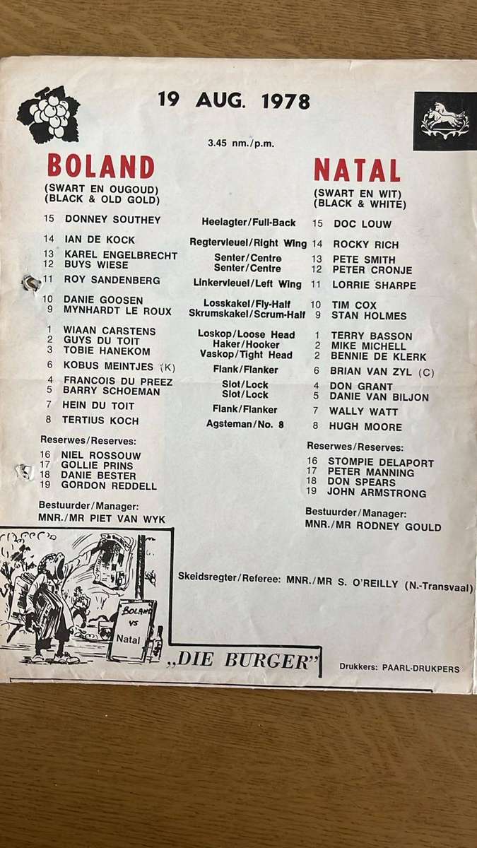Two Very Interesting Programmes - Griquas vs Western Province & Boland vs Natal, details below