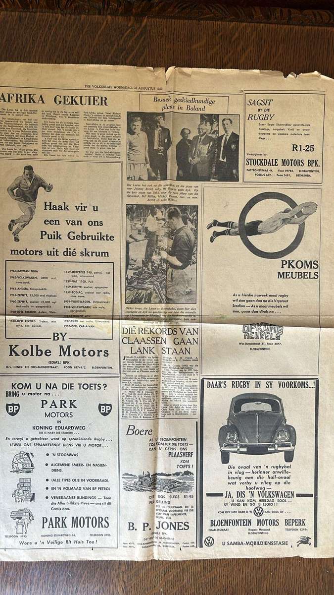 1962 Die Volksblad Springbok vs The British Lions 4th test Newspaper Articles, details below