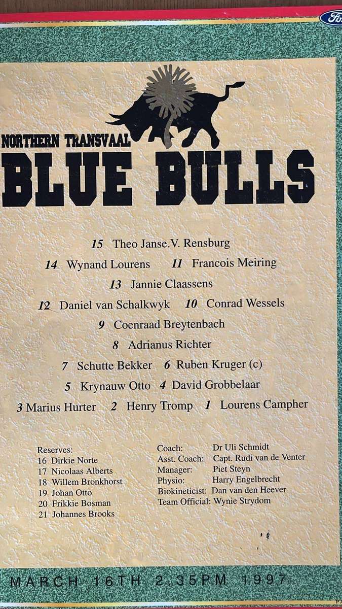 1997 Hurricanes vs Northern Transvaal at New Plymouth Signed Programme, details below