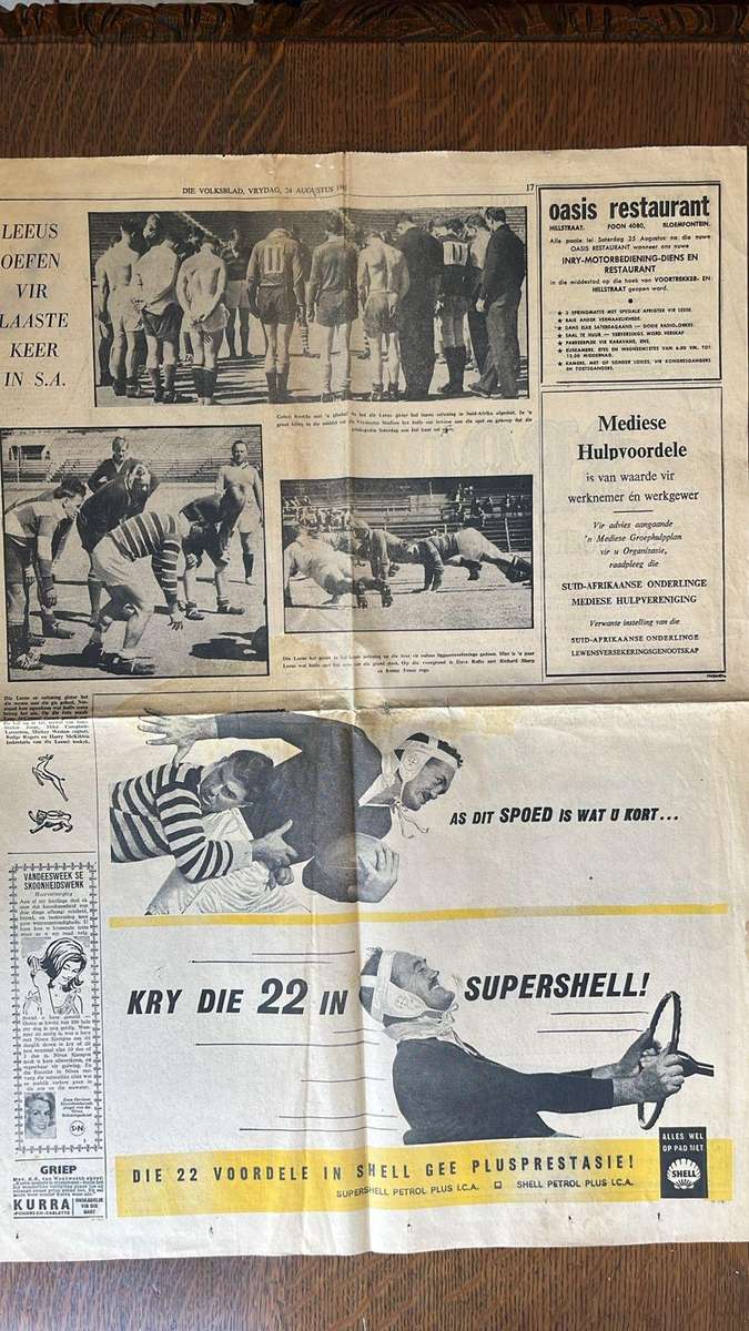 1962 Die Volksblad Springbok vs The British Lions 4th test Newspaper Articles, details below