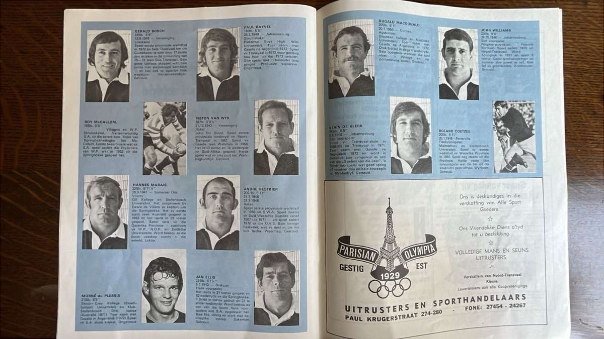 1974 2nd Test South Africa vs British Isles at Loftus Signed Programme, Team Sheet & Pin, see below