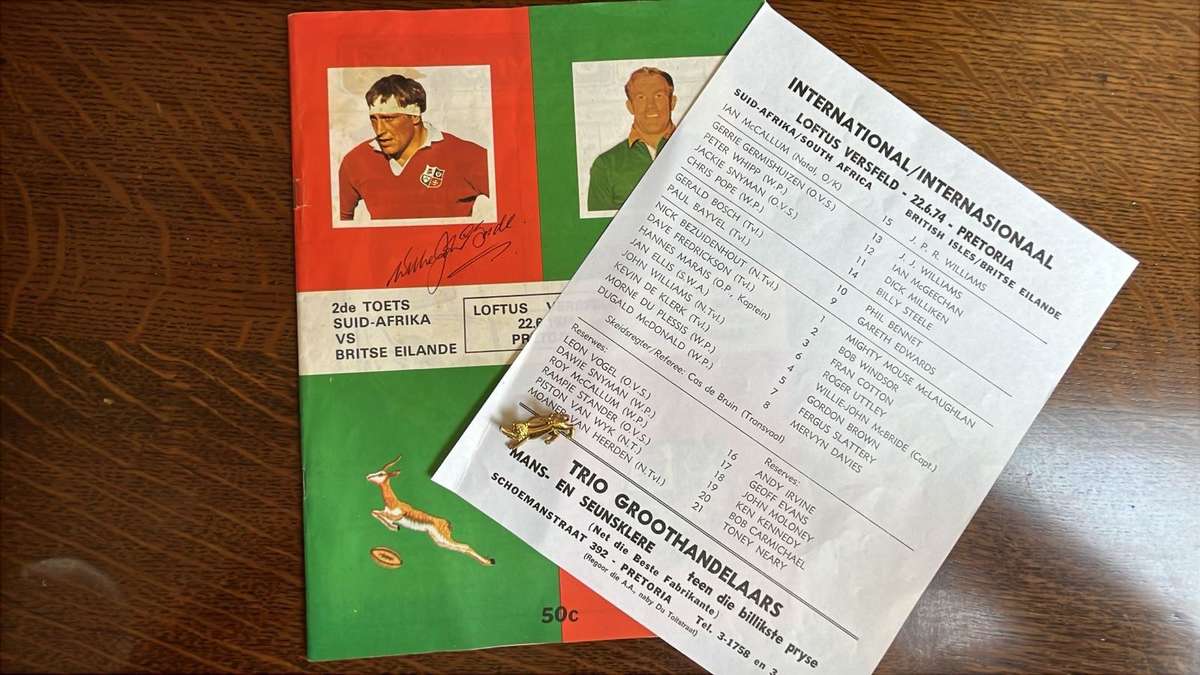 1974 2nd Test South Africa vs British Isles at Loftus Signed Programme, Team Sheet & Pin, see below