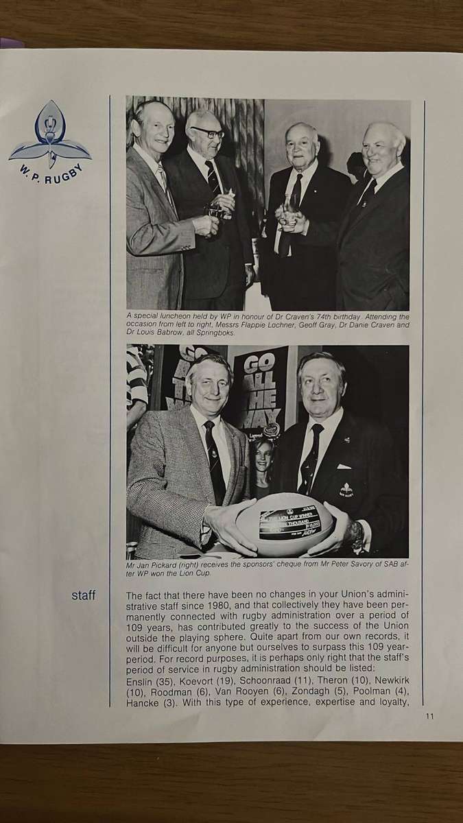 2004 Maties vs Japan & 1984 Western Province Annual Report, details below