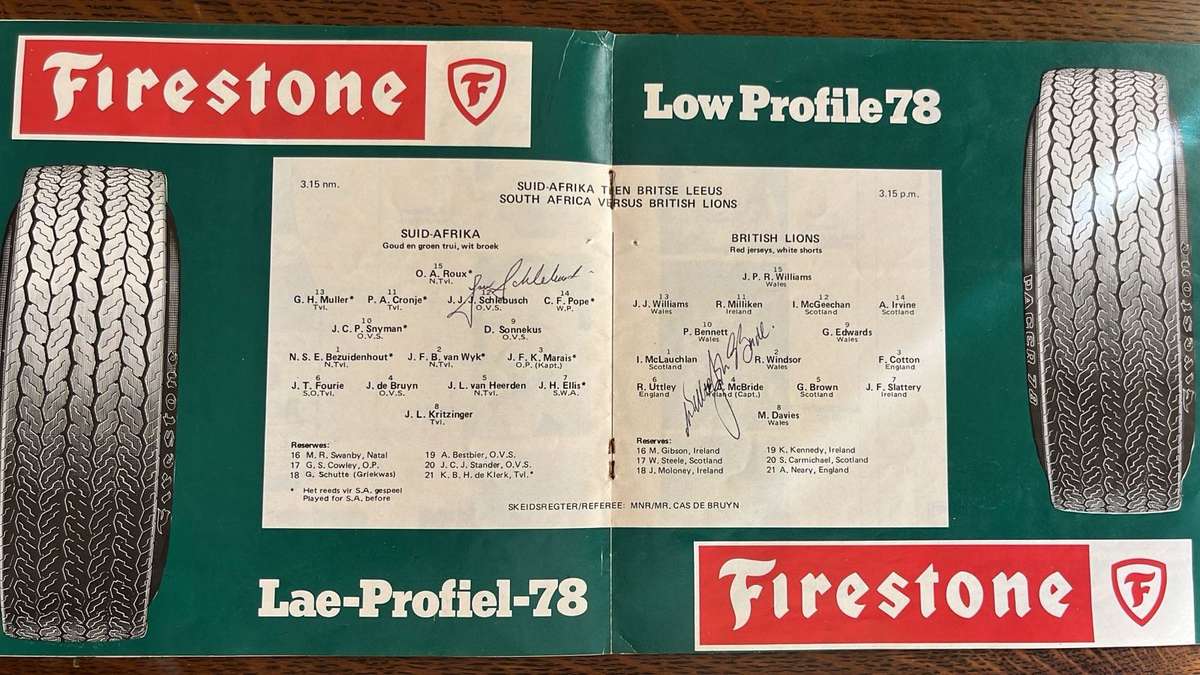 1974 British Lions vs South Africa at Boet Erasmus Stadium Signed Programme, details below