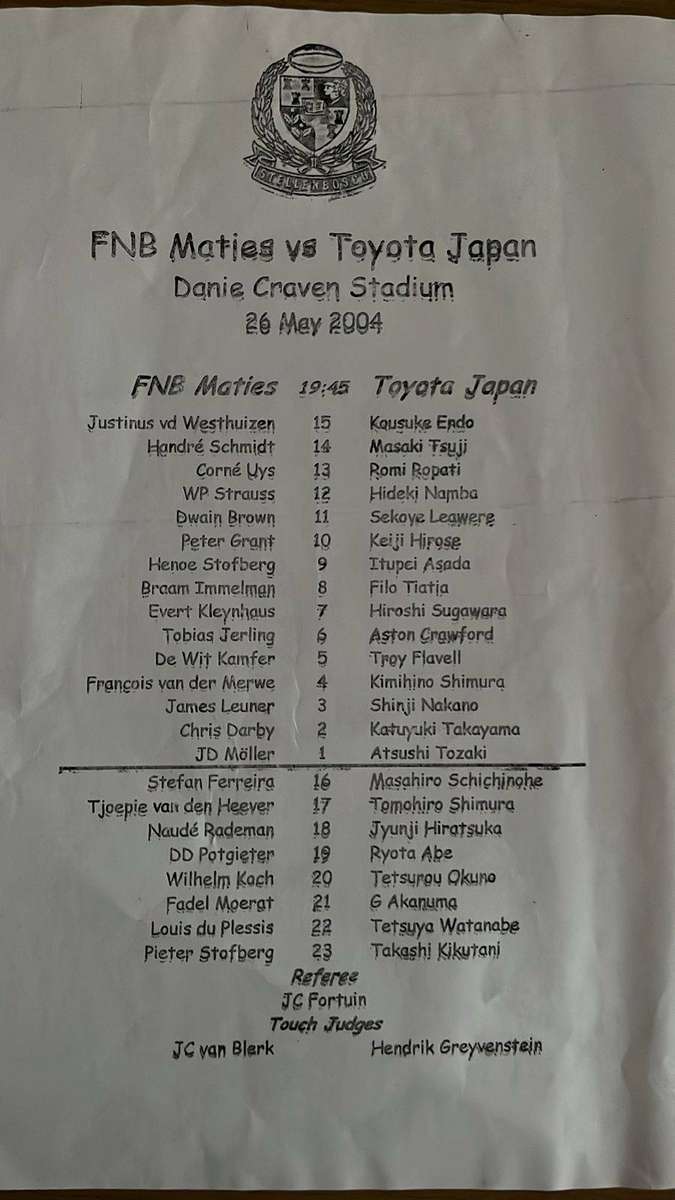 2004 Maties vs Japan & 1984 Western Province Annual Report, details below