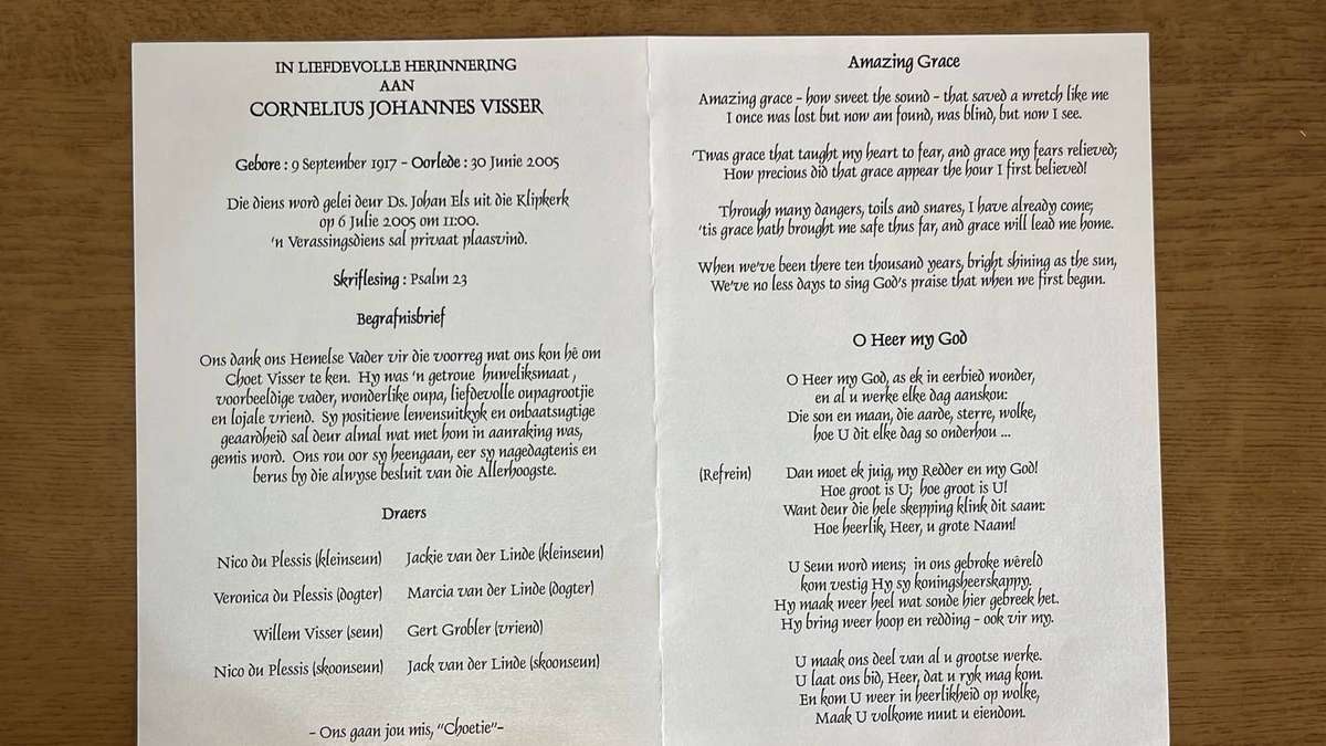 Choet Visser Doodsbrief, details below